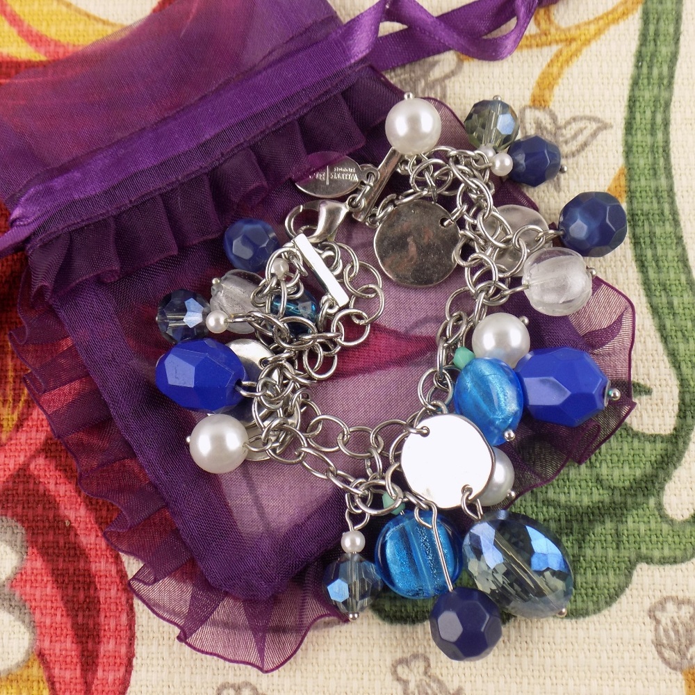 WHITE HOUSE BLACK MARKET BLUE SILVERTONE bracelete - Picture 2 of 5